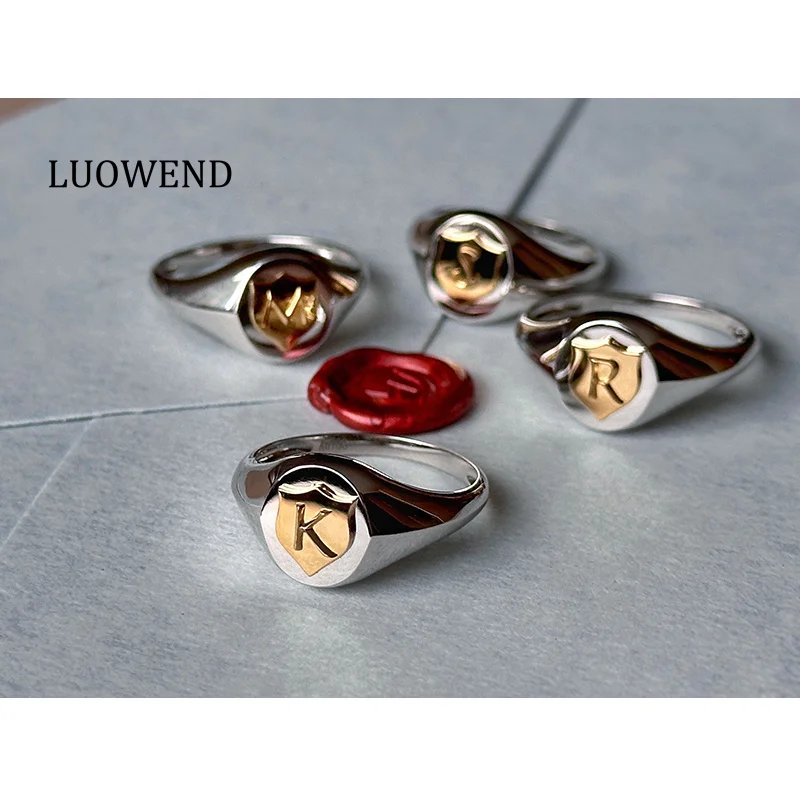 LUOWEND 100% 18K White+Yellow Gold Rings Fashion Letter Design Signet Ring for Women High Party Jewelry
LUOWEND 100% 18K White+Yellow Gold Rings Fashion Letter Design Signet Ring for Women High Party Jewelry