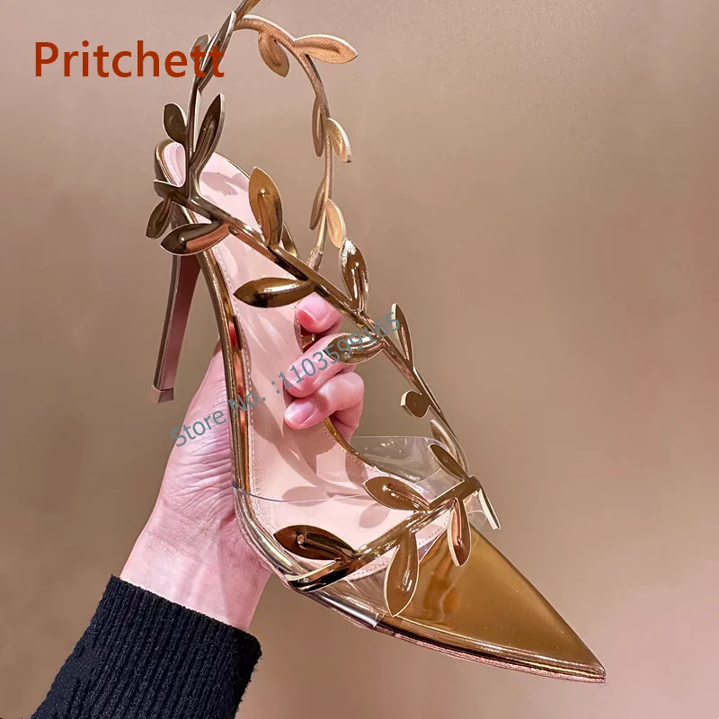 Metal Leaves Cross Sandals Thin Heels Pointy Toe Slingback Women's Shoes Slip On Solid Luxury Gold Stiletto Shoes Summer Sexy
Metal Leaves Cross Sandals Thin Heels Pointy Toe Slingback Women's Shoes Slip On Solid Luxury Gold Stiletto Shoes Summer Sexy