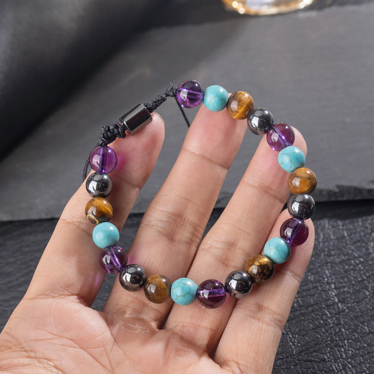 Chinese Style Good Luck Wealth Attracting Beaded Bracelet Natural Amethyst Tiger Eye Turquoise Hematite Adjustable Bracelet For
Chinese Style Good Luck Wealth Attracting Beaded Bracelet Natural Amethyst Tiger Eye Turquoise Hematite Adjustable Bracelet For