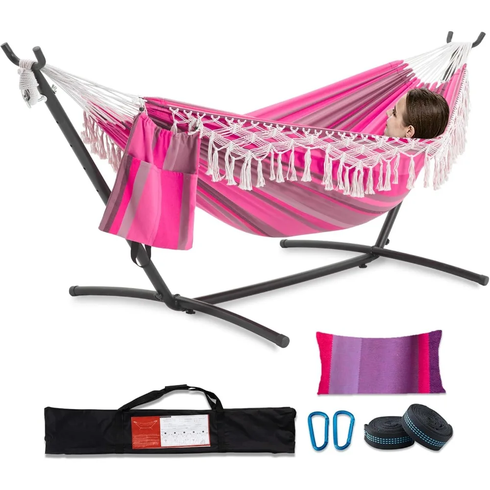 100% Pure Cotton Hammock with Stand for Outside, Handmade Tassel Hammocks, Max 450 lbs Capacity,
100% Pure Cotton Hammock with Stand for Outside, Handmade Tassel Hammocks, Max 450 lbs Capacity,