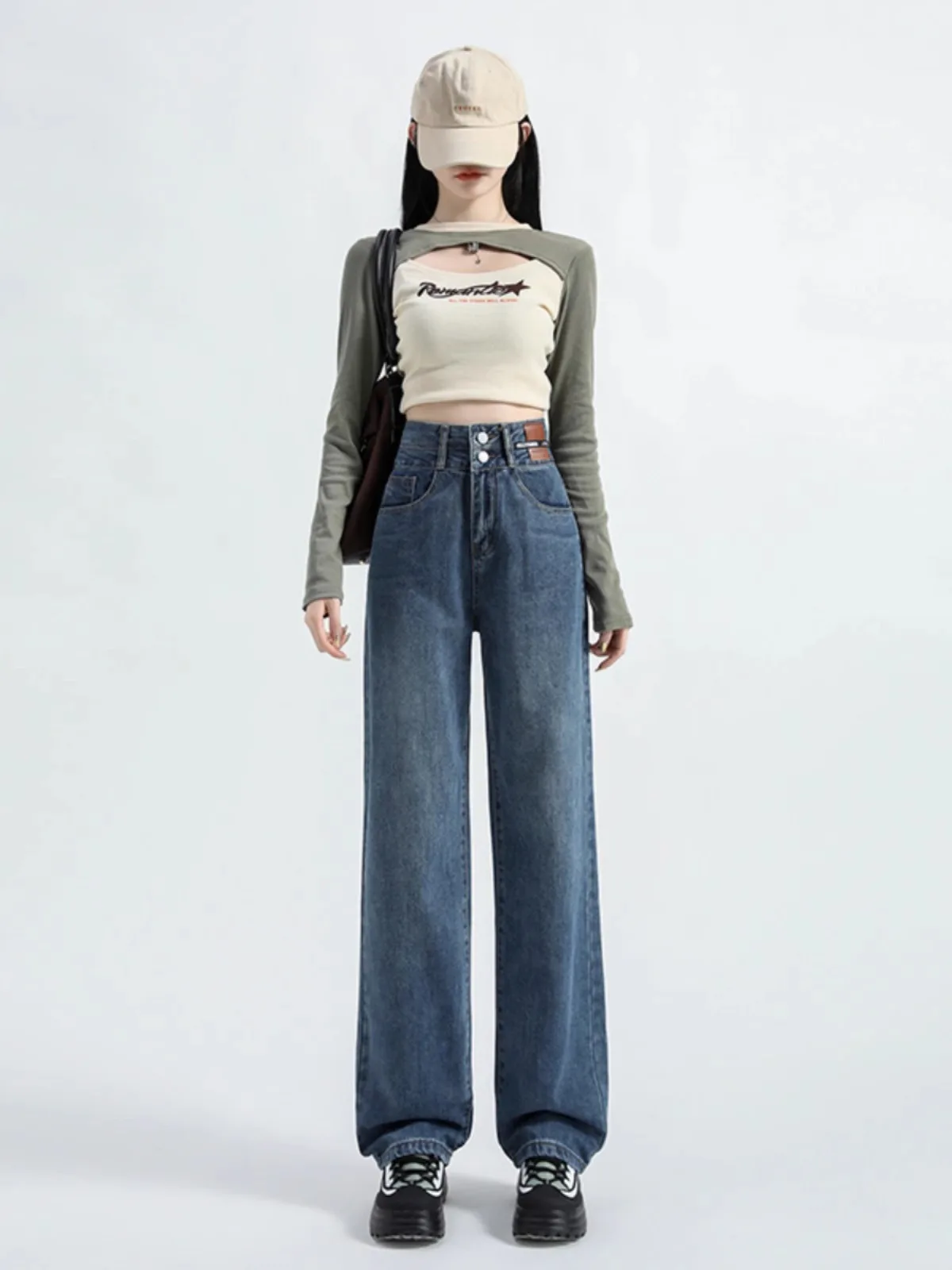 Retro High Waist Draped Straight Leg Jeans Women's Slimming Tall Loose Wide Leg Floor-Length Pants Cotton Polyester Blend
Retro High Waist Draped Straight Leg Jeans Women's Slimming Tall Loose Wide Leg Floor-Length Pants Cotton Polyester Blend