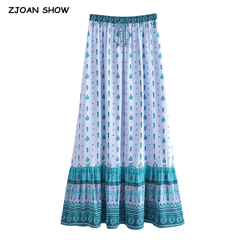BOHO Light blue Contrast Small Flower Print Long Skirt Spliced Ruched Ruffle Hem Women Ball Tassel Bow Waist Swing Skirt Holiday
BOHO Light blue Contrast Small Flower Print Long Skirt Spliced Ruched Ruffle Hem Women Ball Tassel Bow Waist Swing Skirt Holiday