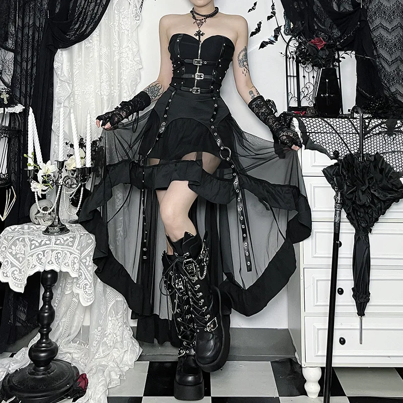 Punk Irregular Maxi Skirts Grunge Cyber Gothic Y2K Faux PU Mesh Patchwork Skirt Women Techwear Sheer Bottom Halloween
Punk Irregular Maxi Skirts Grunge Cyber Gothic Y2K Faux PU Mesh Patchwork Skirt Women Techwear Sheer Bottom Halloween