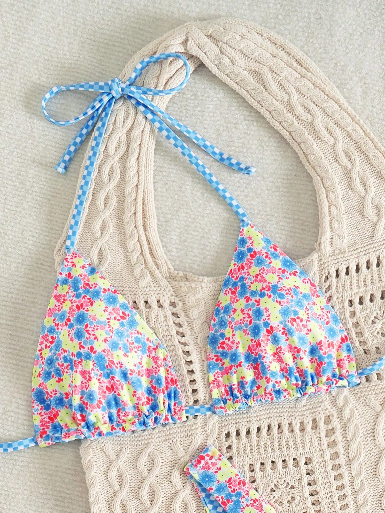 Reversible Floral And Gingham Triangle Bikini Set Women Beach Swimwear
Reversible Floral And Gingham Triangle Bikini Set Women Beach Swimwear