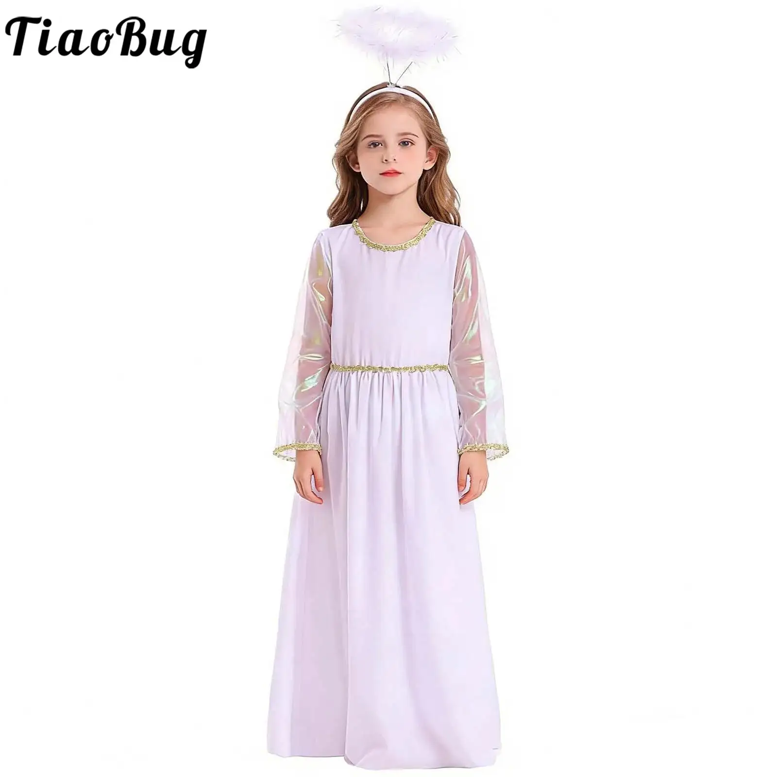 Girls Greek Angel Outfit Sets Halloween Cosplay Costumes Iridescence Tulle Long Sleeve Ruffled Dress with Angel Hair Hoop Ears
Girls Greek Angel Outfit Sets Halloween Cosplay Costumes Iridescence Tulle Long Sleeve Ruffled Dress with Angel Hair Hoop Ears