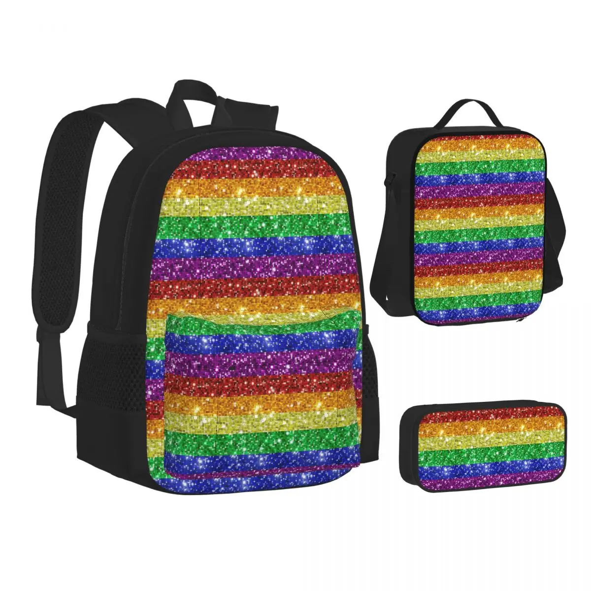 Faux Glitter Rainbow Pride Flag LGBT Gay Lesbian Backpacks Bookbag School Bags Kids Rucksack Lunch Bag Pen Bag Three-Piece Set
Faux Glitter Rainbow Pride Flag LGBT Gay Lesbian Backpacks Bookbag School Bags Kids Rucksack Lunch Bag Pen Bag Three-Piece Set