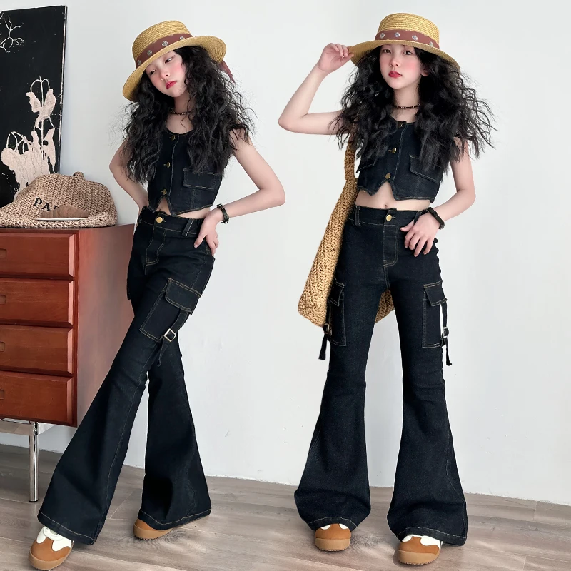 Летний ансамбль джинсов, джинсовый жилет нестандартной формы + брюки-клеш, 2 предмета, одежда для девочек-подростков 4–14 лет, костюм, детская одежда для маленьких детей
Летний ансамбль джинсов, джинсовый жилет нестандартной формы + брюки-клеш, 2 предмета, одежда для девочек-подростков 4–14 лет, костюм, детская одежда для маленьких детей