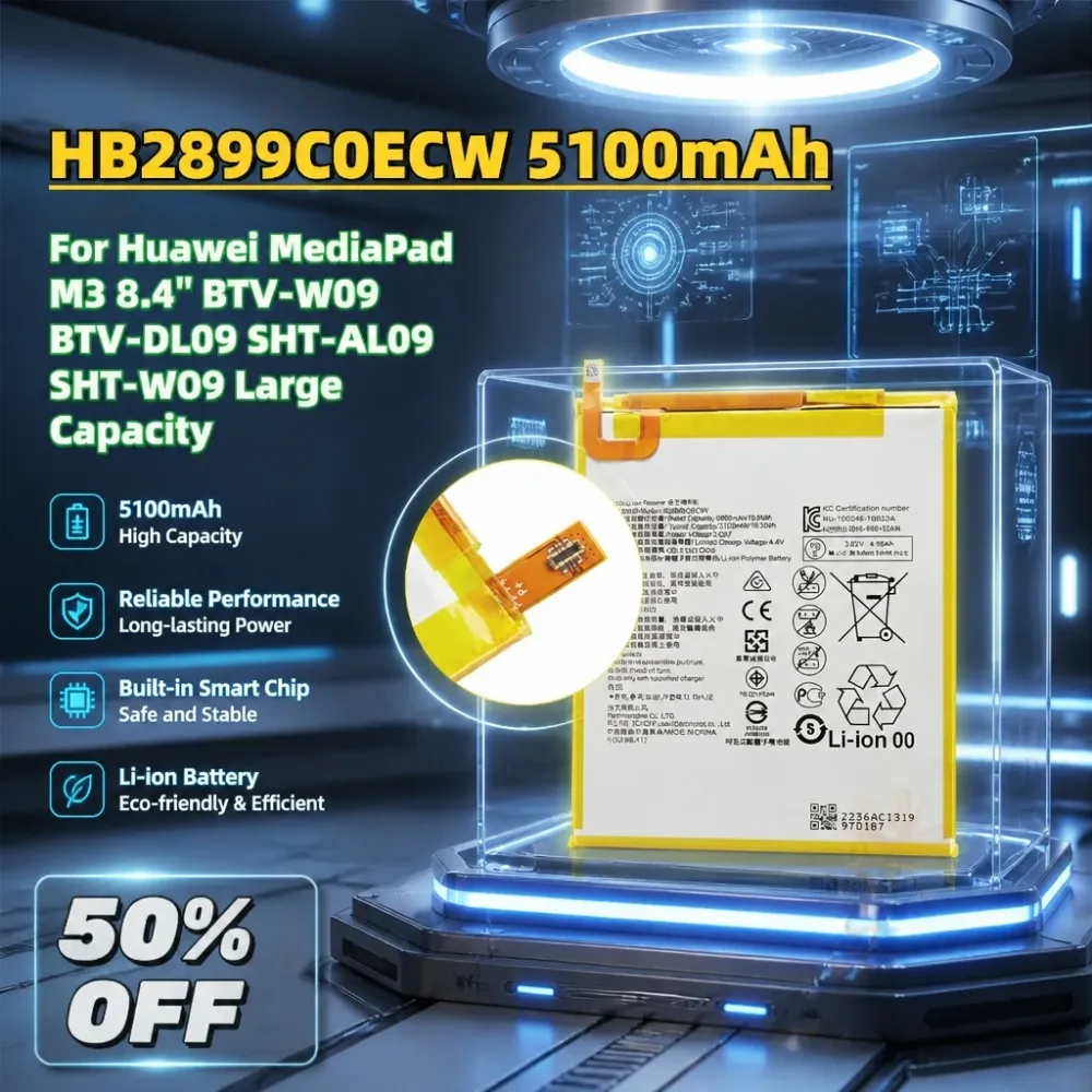 Upgrade HB2899C0ECW 5100mAh 3.82V Tablet Battery For Huawei MediaPad M3 8.4" BTV-W09 BTV-DL09 SHT-AL09 SHT-WO9 Large Capacity
Upgrade HB2899C0ECW 5100mAh 3.82V Tablet Battery For Huawei MediaPad M3 8.4" BTV-W09 BTV-DL09 SHT-AL09 SHT-WO9 Large Capacity