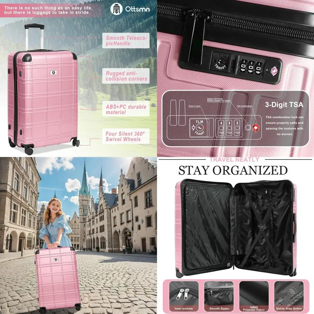 Розовый чемодан из 4 предметов из АБС-пластика и ПК с колесами, замок TSA (12, 20, 24, 28)
Розовый чемодан из 4 предметов из АБС-пластика и ПК с колесами, замок TSA (12, 20, 24, 28)