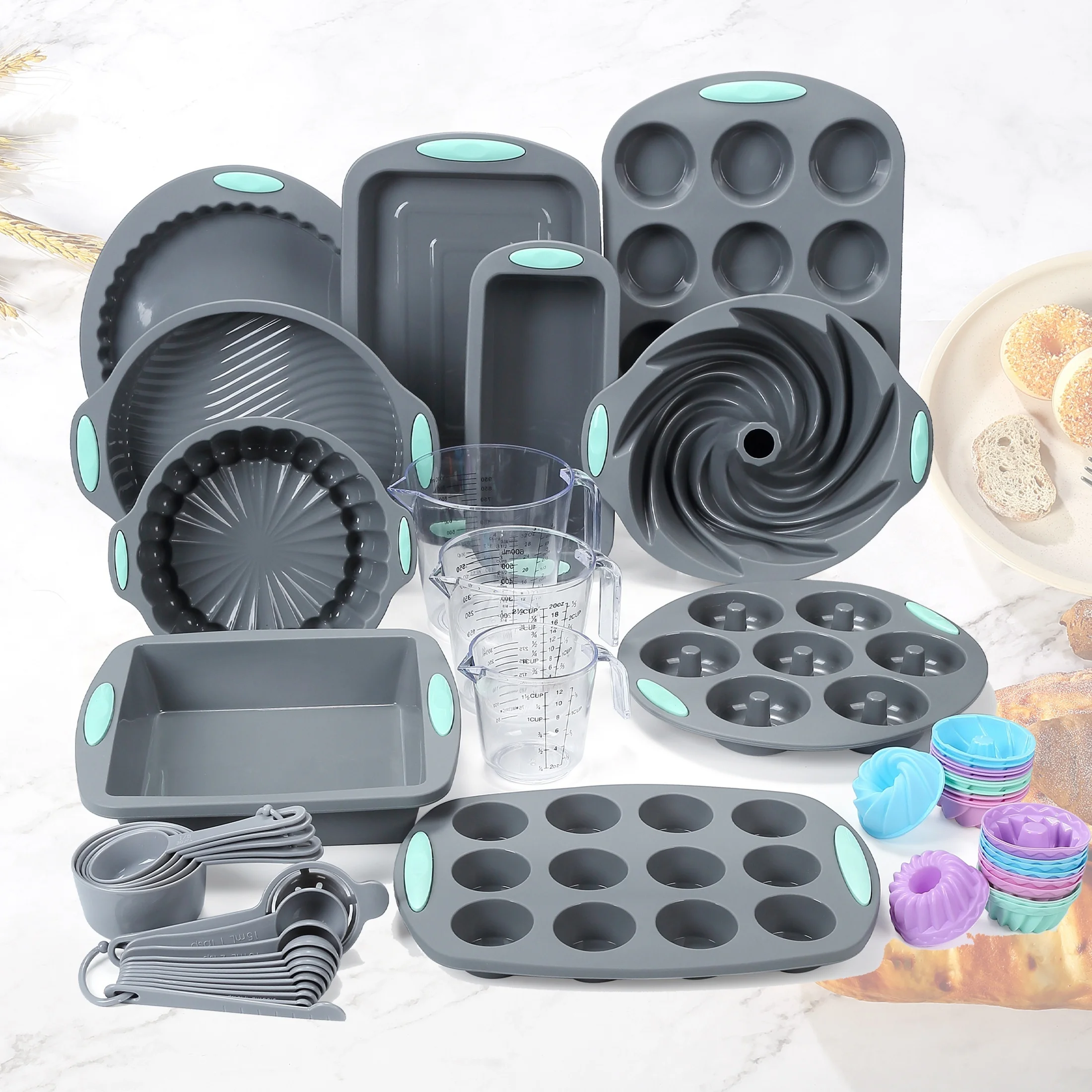 45pcs/53pcs/83pcs Silicone Bakeware Set, Silicone Cake Molds, Baking Sheet, Donut Pan, Silicone Muffin Pan, Silicone Baking Cups
45pcs/53pcs/83pcs Silicone Bakeware Set, Silicone Cake Molds, Baking Sheet, Donut Pan, Silicone Muffin Pan, Silicone Baking Cups