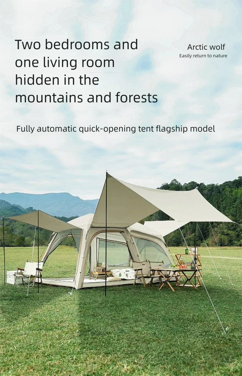 Automatic tent, two rooms, one hall, aluminum pole, rainproof, sunscreen extension, big canopy, camping, picnic, night stay
Automatic tent, two rooms, one hall, aluminum pole, rainproof, sunscreen extension, big canopy, camping, picnic, night stay