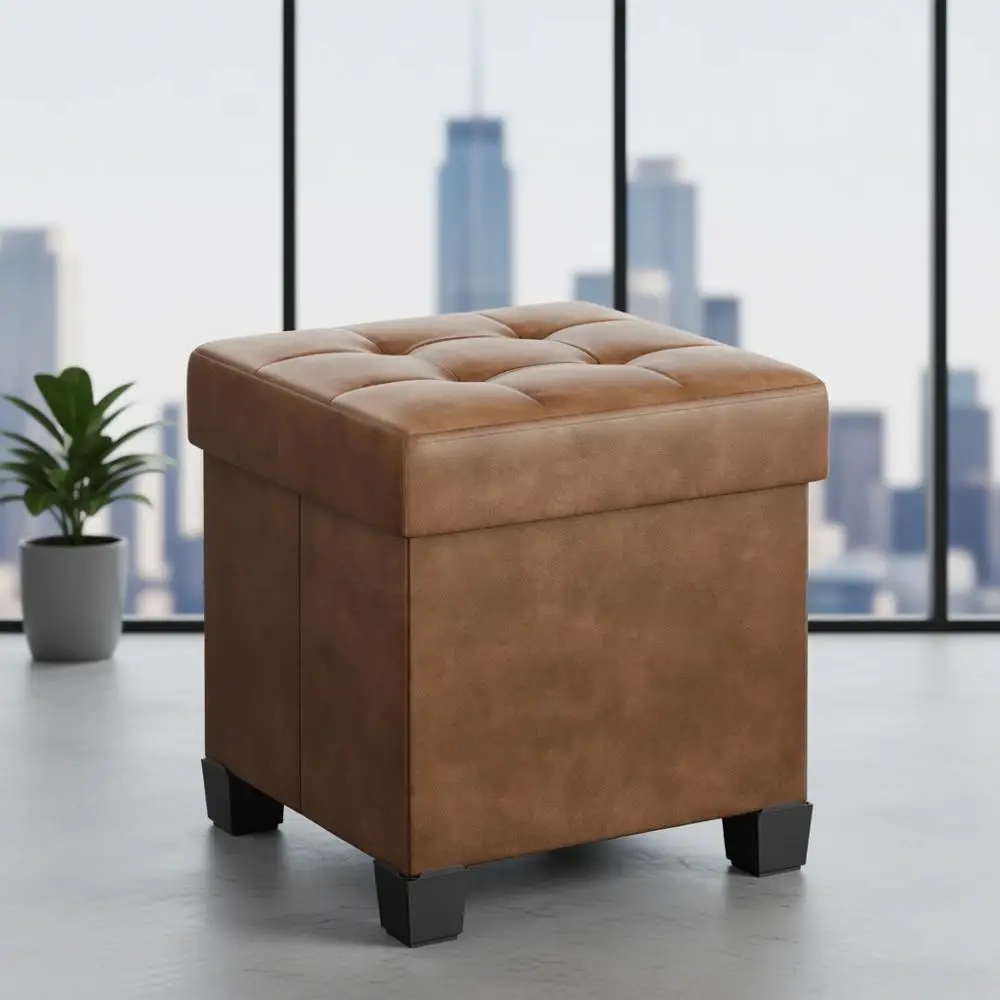 15x15x15 Cube Ottoman with Legs, 10 Gallon Storage, Synthetic Leather, Ideal for Bedroom, Living Room, Dorms, Coffee Brown
15x15x15 Cube Ottoman with Legs, 10 Gallon Storage, Synthetic Leather, Ideal for Bedroom, Living Room, Dorms, Coffee Brown