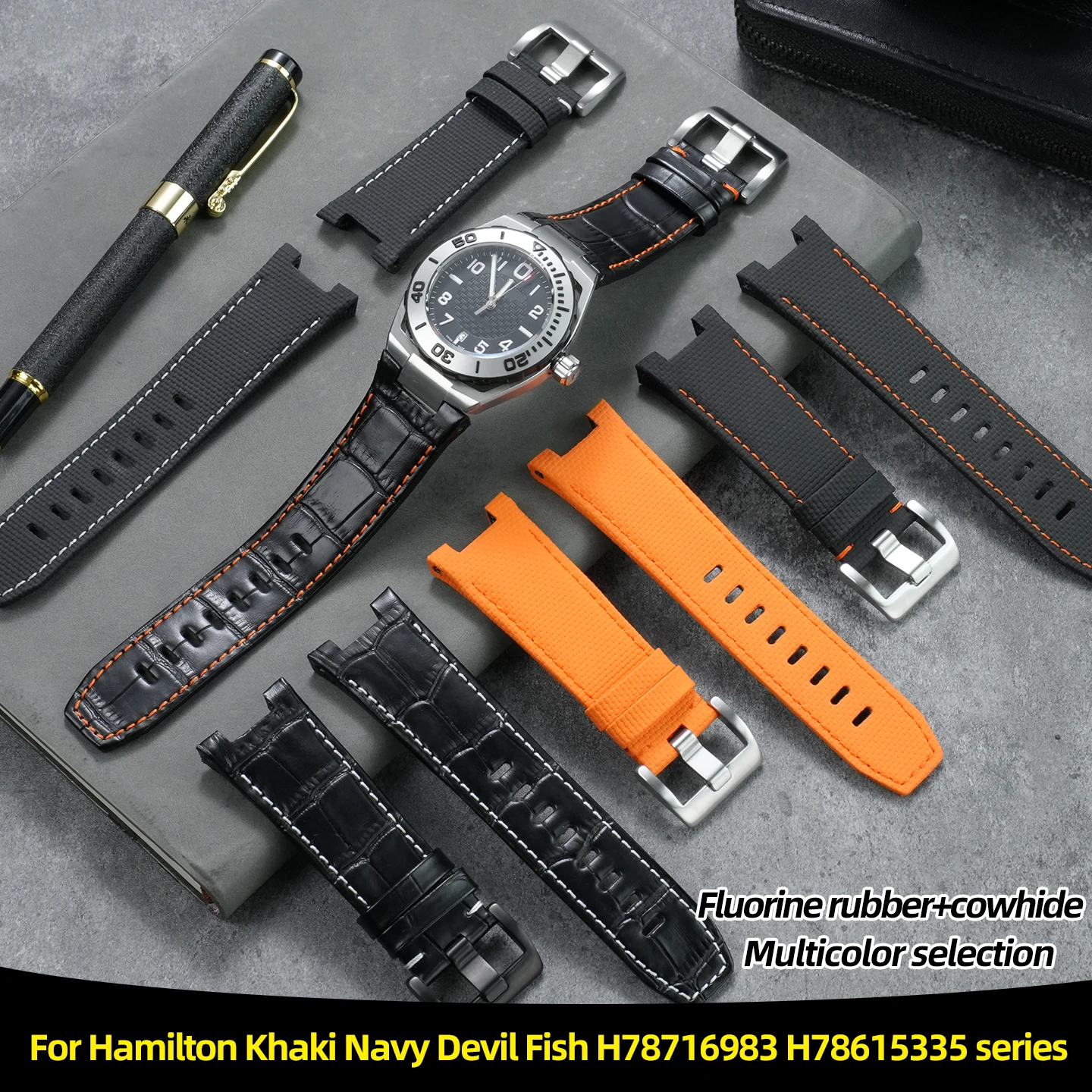 High quality Fluorine rubber+cowhide watch strap For Hamilton Khaki Navy Devil Fish H78716983 H78615335 men's Diving watchbands
High quality Fluorine rubber+cowhide watch strap For Hamilton Khaki Navy Devil Fish H78716983 H78615335 men's Diving watchbands