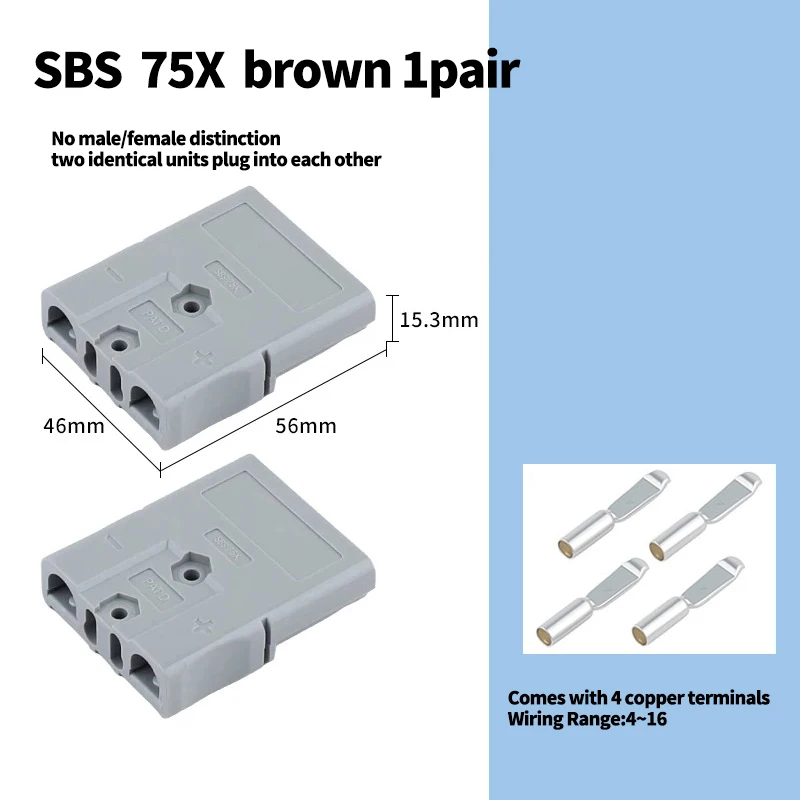 Lithium Battery Forklift Connector Set SBS75X 75A 600V with Silver Plated Copper Terminals for Stable Current
Lithium Battery Forklift Connector Set SBS75X 75A 600V with Silver Plated Copper Terminals for Stable Current