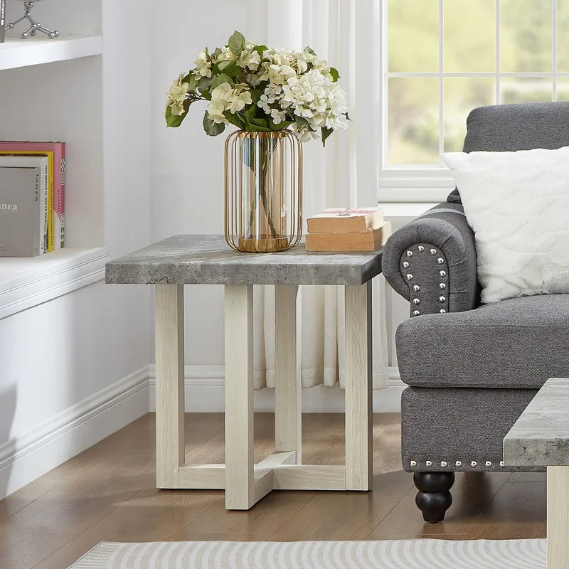 Luno Modern End Table, White Faux Concrete Finish
Luno Modern End Table, White Faux Concrete Finish