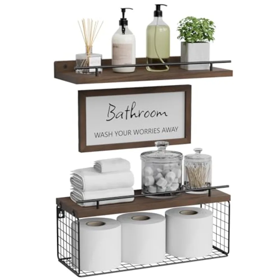Floating Shelves for Wall Decor Sign Bathroom Organizers and Storage Bathroom Shelves Over Toilet with Metal Guardrail
Floating Shelves for Wall Decor Sign Bathroom Organizers and Storage Bathroom Shelves Over Toilet with Metal Guardrail