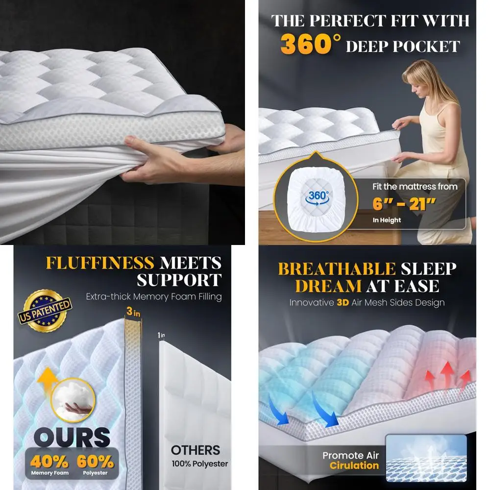 Full Size 3 Plush Memory Foam Mattress Topper for Back Relief, Ultra Soft Pillow Top with Enhanced Support, Breathable Mesh Side
Full Size 3 Plush Memory Foam Mattress Topper for Back Relief, Ultra Soft Pillow Top with Enhanced Support, Breathable Mesh Side
