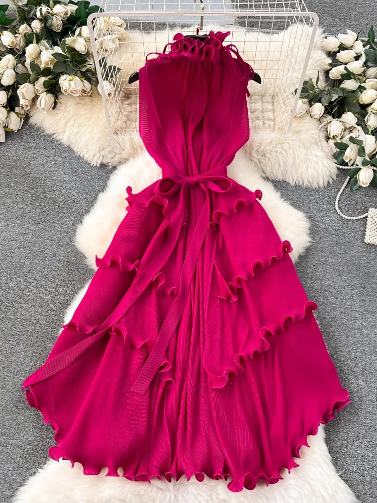 Women Elegant Oversized Pleated Dress Summer Sleeveless Ruffles Slim High Waisted Bandage Party Dresses Ladies Vintage Midi Robe
Women Elegant Oversized Pleated Dress Summer Sleeveless Ruffles Slim High Waisted Bandage Party Dresses Ladies Vintage Midi Robe