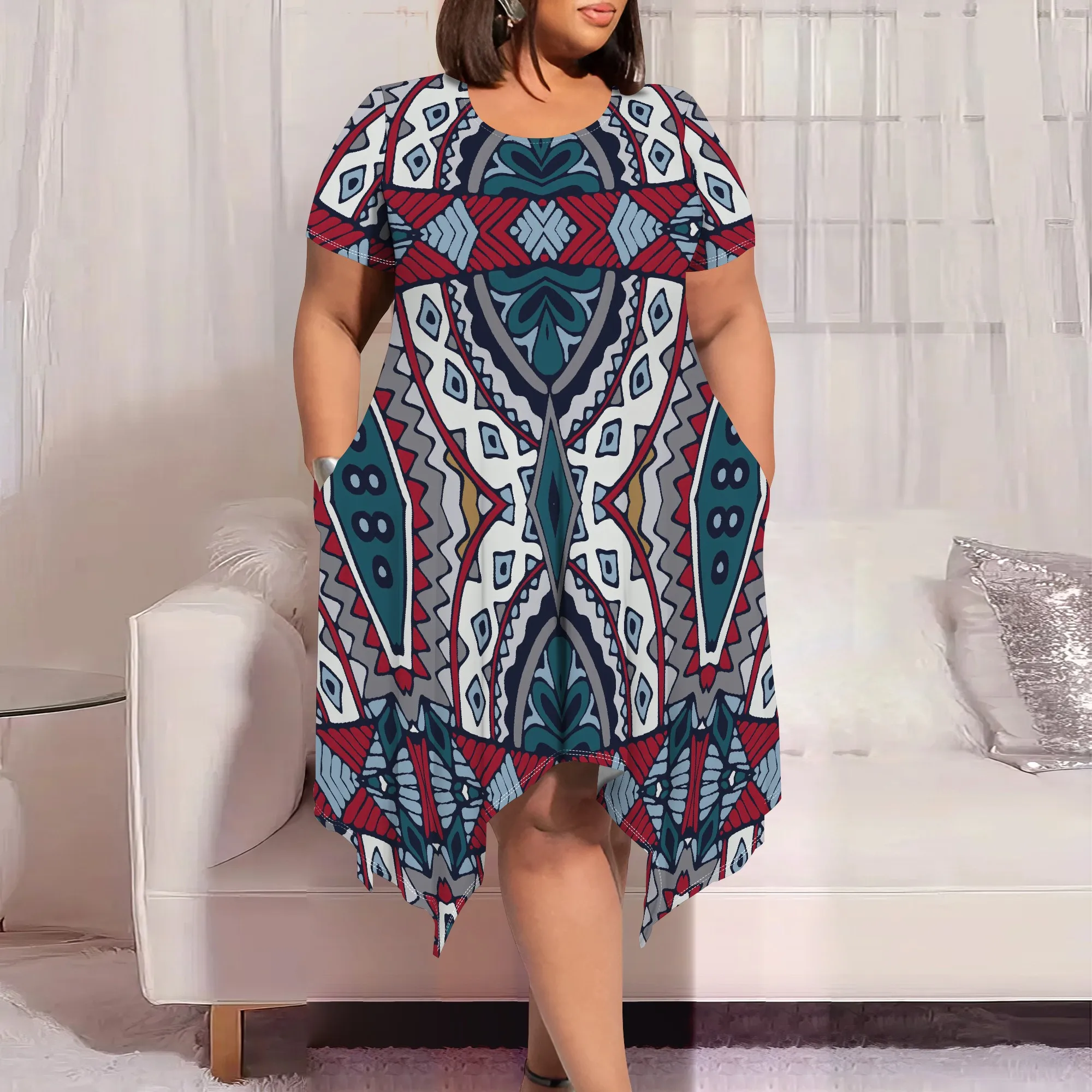 Plus Size Women's Summer Fashion Printed Short-Sleeved Round Neck for Women Loose Casual Midi Dress With Pocket
Plus Size Women's Summer Fashion Printed Short-Sleeved Round Neck for Women Loose Casual Midi Dress With Pocket
