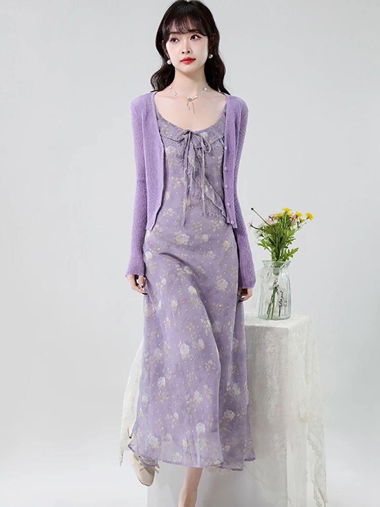 Women Purple Floral Bow Ruffled Sling Dress+Blouses Two Piece Sets 2026 Summer Korean Elegant Bodycon Casual Holiday Dress Suits
Women Purple Floral Bow Ruffled Sling Dress+Blouses Two Piece Sets 2026 Summer Korean Elegant Bodycon Casual Holiday Dress Suits