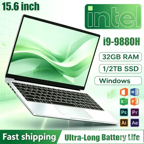 New 15.6" i9 9880H 32GB RAM 1TB 2TB SSD Laptop Intel Core I9 Ultra Slim Gaming Laptop 1920*1080 Office Study Home Use