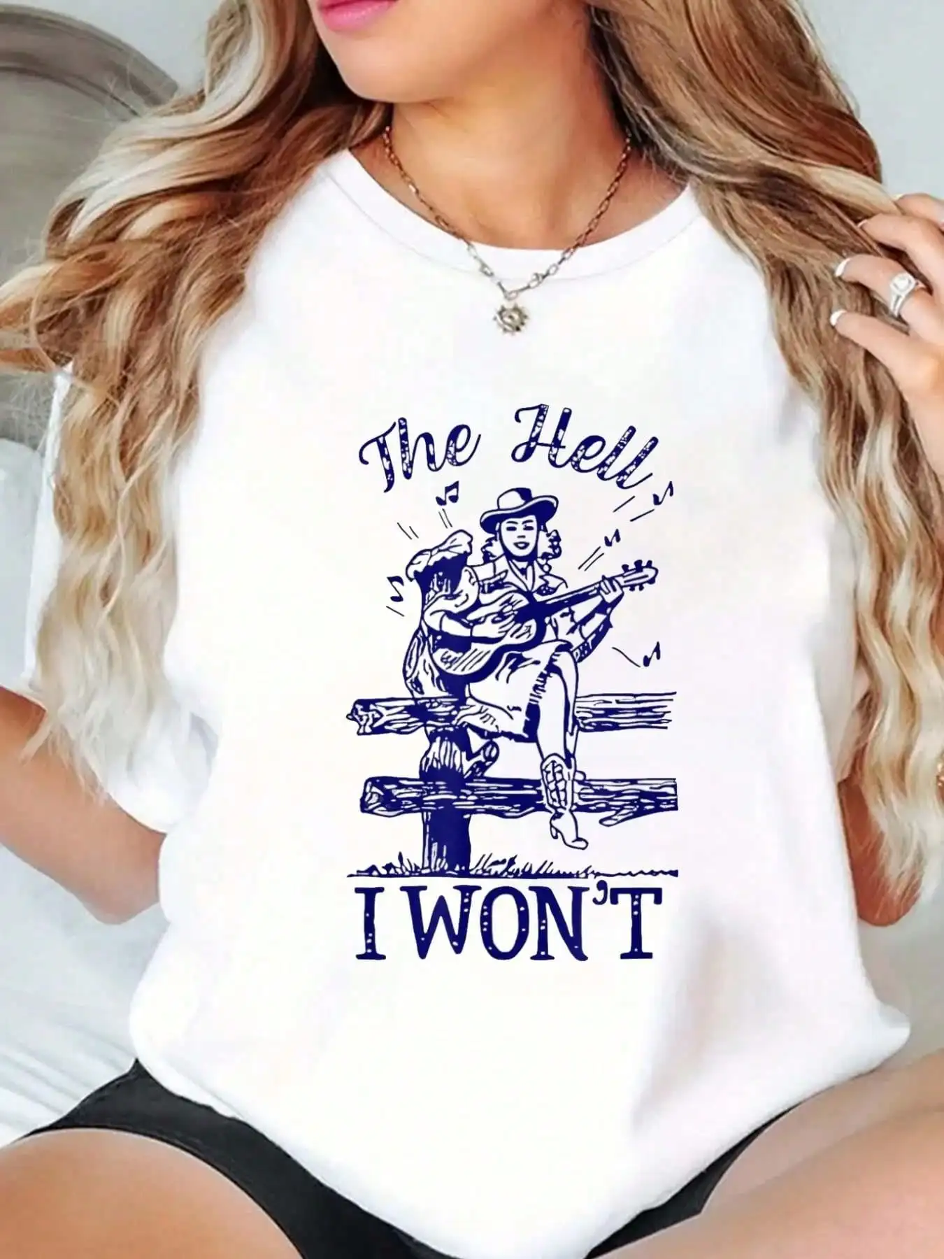 100% Cotton Retro Cowgirl The I Won't Western Country Rodeo Guitar T-Shirt Print Round Neck Short Sleeve T-Shirt For Women Casua
100% Cotton Retro Cowgirl The I Won't Western Country Rodeo Guitar T-Shirt Print Round Neck Short Sleeve T-Shirt For Women Casua