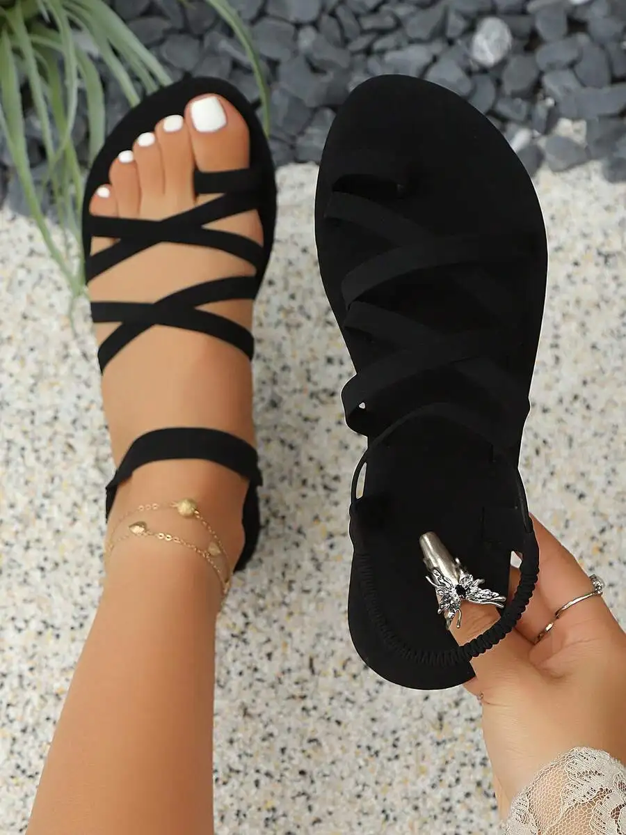 Fashionable flat sandals with elegant solid criss-cross design, stylish and versatile, perfect for daily outings, vacation
Fashionable flat sandals with elegant solid criss-cross design, stylish and versatile, perfect for daily outings, vacation