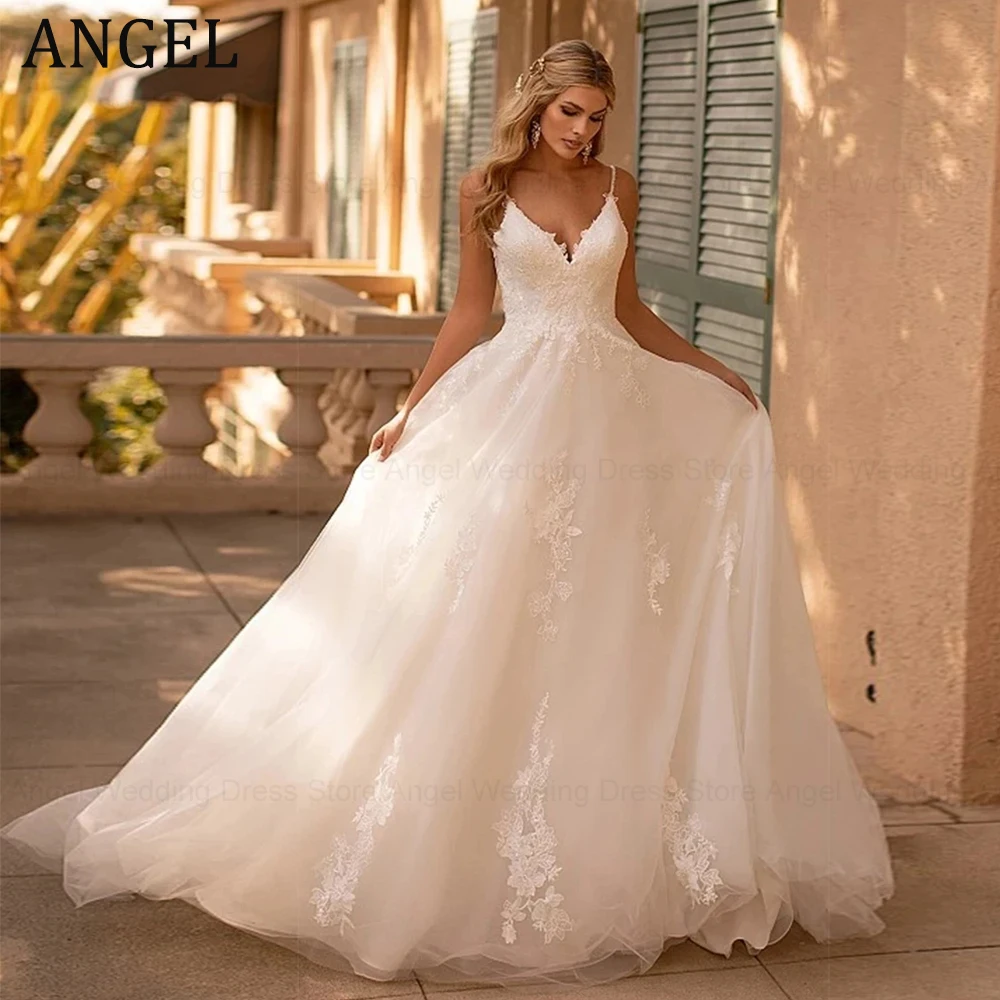 ANGEL Luxury Spaghetti Straps V-Neck Sleeveless A-Line Wedding Dress Sexy Tulle Bridal Gown Backless Appliques Vestido De Novia
ANGEL Luxury Spaghetti Straps V-Neck Sleeveless A-Line Wedding Dress Sexy Tulle Bridal Gown Backless Appliques Vestido De Novia