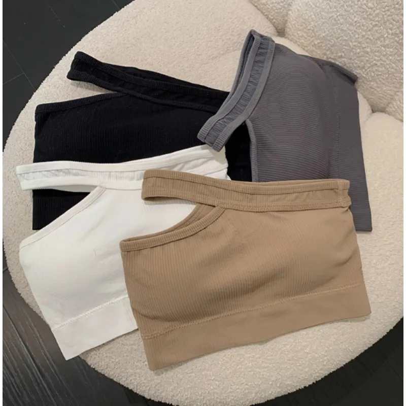Single-shoulder sports bra with ribbed slanted shoulders, yoga fitness bra, outerwear base layer, halter top, tank top, summer 
Single-shoulder sports bra with ribbed slanted shoulders, yoga fitness bra, outerwear base layer, halter top, tank top, summer