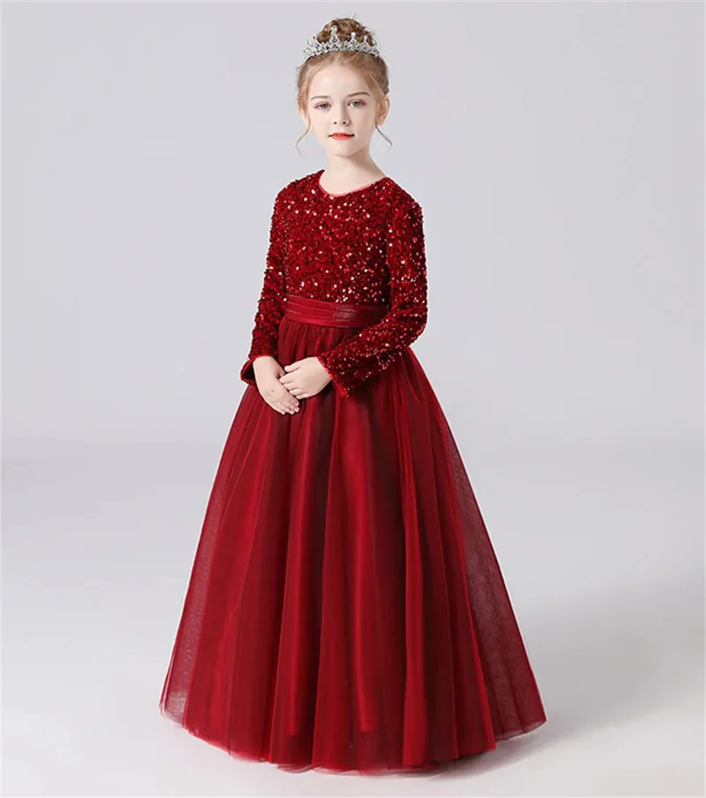Red Shiny Sequin Kids Vestidos O-Neck Long Sleeves Flower Girl Dress For Wedding Princess Girls A-Line Tulle Pageant Dress
Red Shiny Sequin Kids Vestidos O-Neck Long Sleeves Flower Girl Dress For Wedding Princess Girls A-Line Tulle Pageant Dress