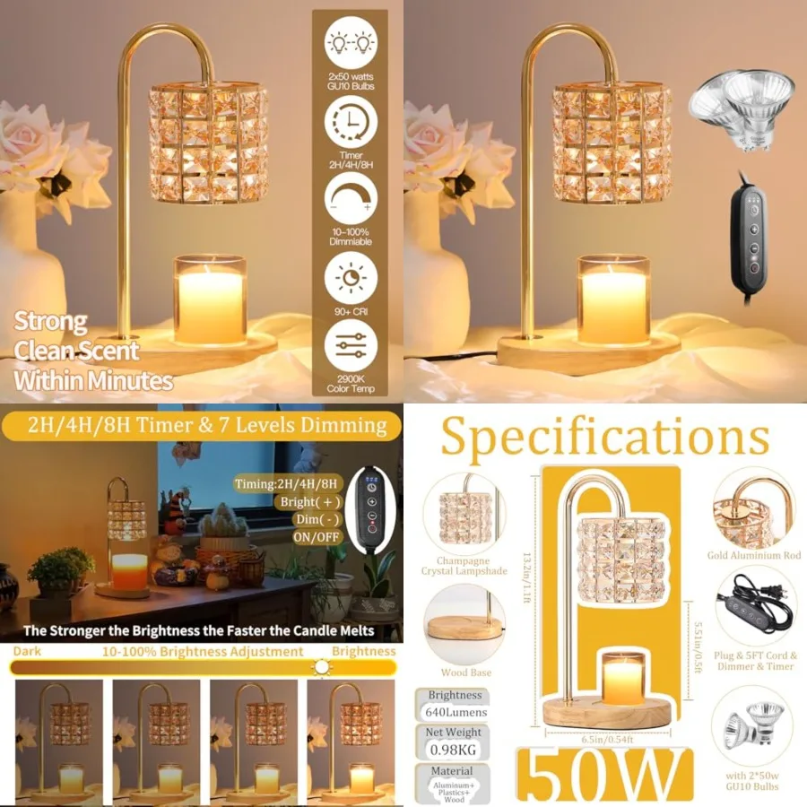 Candle Warmer Lamp, Wax Warmer Lamp with 2 Bulbs, Timer and Dimmer 7-Levels, Candle Top Melting Compatible Jar Candles, Glass C
Candle Warmer Lamp, Wax Warmer Lamp with 2 Bulbs, Timer and Dimmer 7-Levels, Candle Top Melting Compatible Jar Candles, Glass C