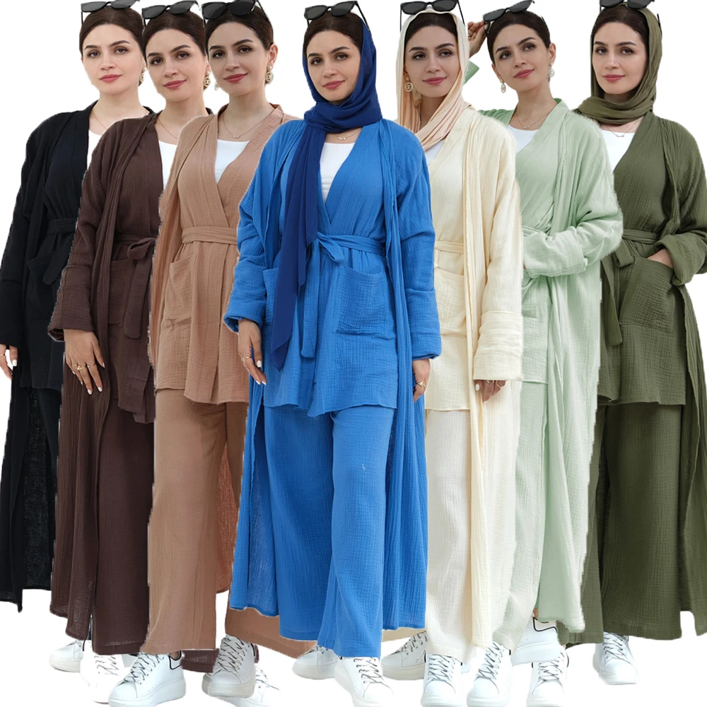 Turkey Open Abaya Modest Casual Long Sleeve Tops Blouse Pant Kimono Outwear Sets 3 Piece Dubai Saudi Muslim Women Kaftan Dresses
Turkey Open Abaya Modest Casual Long Sleeve Tops Blouse Pant Kimono Outwear Sets 3 Piece Dubai Saudi Muslim Women Kaftan Dresses