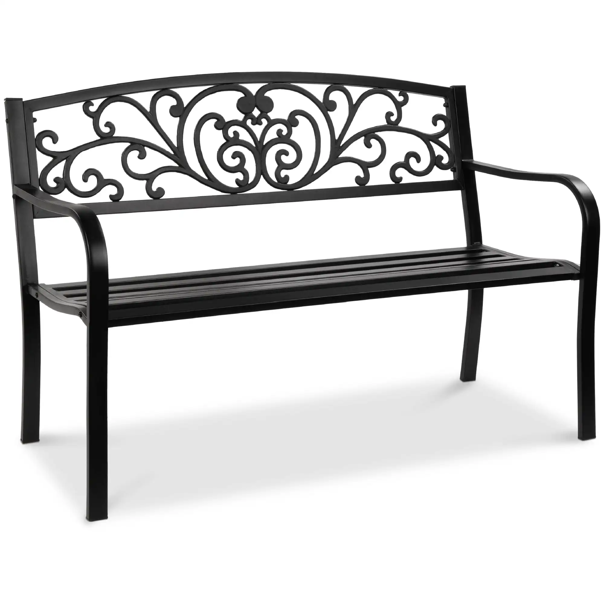 Outdoor Steel Bench Garden Patio Porch Furniture w/ Floral Design Backrest, Weather-Resistant and Durable
Outdoor Steel Bench Garden Patio Porch Furniture w/ Floral Design Backrest, Weather-Resistant and Durable