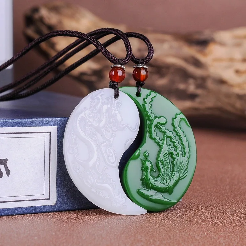 Hetian Jade Couple Pendants Pair of Jadeite Color Dragon and Phoenix Outer Mongolian Jade Pendant Jade Necklace Jade Pendant Cra
Hetian Jade Couple Pendants Pair of Jadeite Color Dragon and Phoenix Outer Mongolian Jade Pendant Jade Necklace Jade Pendant Cra