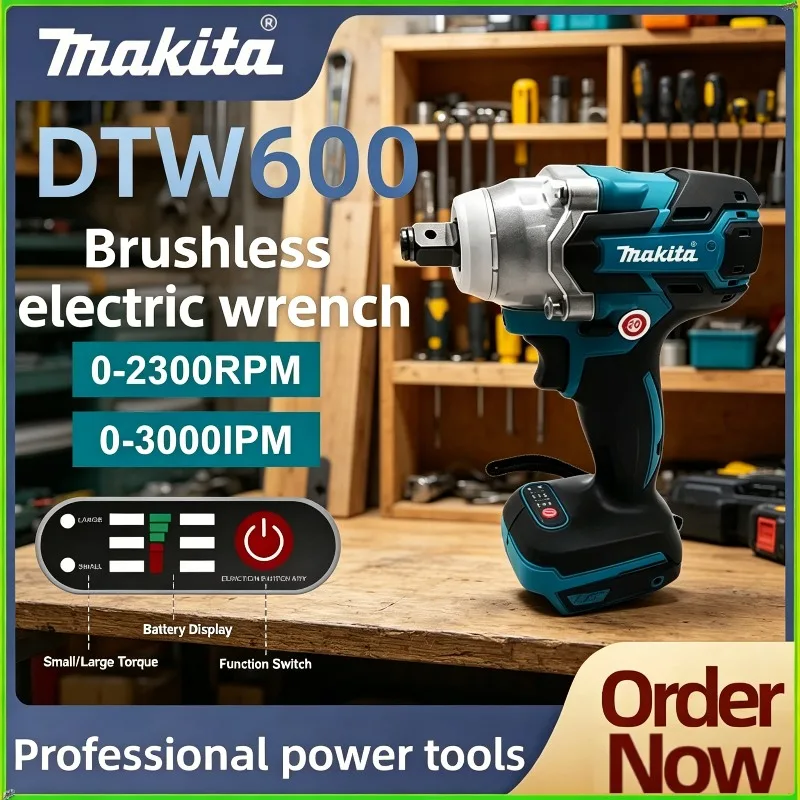 Makita DTW600 Cordless Auto Repair Power Tools Brushless High Torque Rechargeable Electric Wrench Impact Wrench For 18V Battery
Makita DTW600 Cordless Auto Repair Power Tools Brushless High Torque Rechargeable Electric Wrench Impact Wrench For 18V Battery