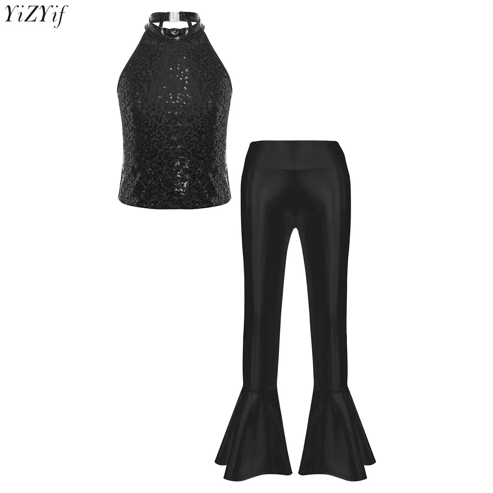 Kids Girls Jazz Dance Costumes Gymnastics Set Sleeveless Halter Backless Sparkling Sequin Tank Crop Top+Leggings Pants 2Pcs/Set
Kids Girls Jazz Dance Costumes Gymnastics Set Sleeveless Halter Backless Sparkling Sequin Tank Crop Top+Leggings Pants 2Pcs/Set