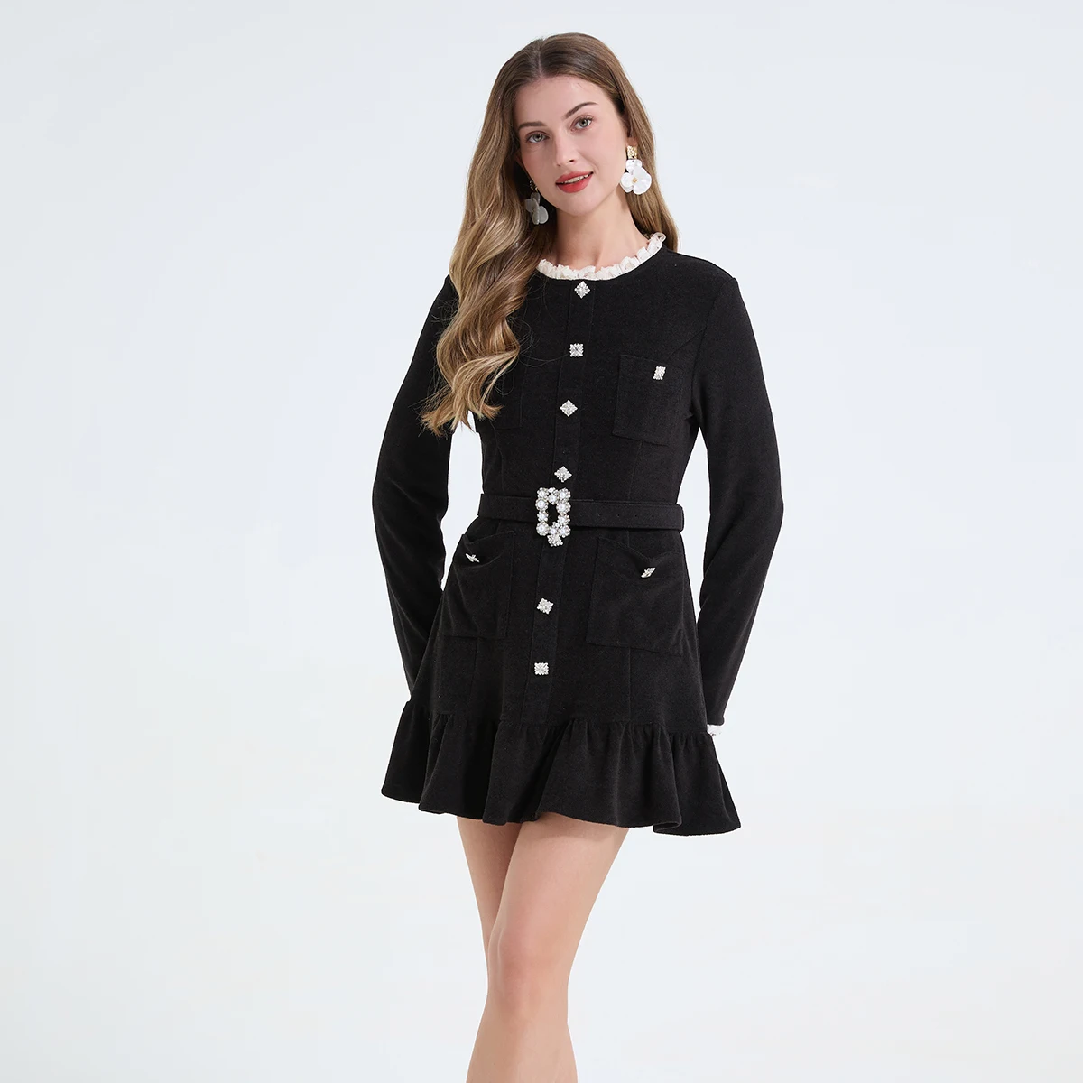 Осеннее элегантное вечернее мини-платье с оборками для женщин, черное, из синели, вязаное, с длинным рукавом, на одной пуговице, с бриллиантами, роскошное платье
Осеннее элегантное вечернее мини-платье с оборками для женщин, черное, из синели, вязаное, с длинным рукавом, на одной пуговице, с бриллиантами, роскошное платье