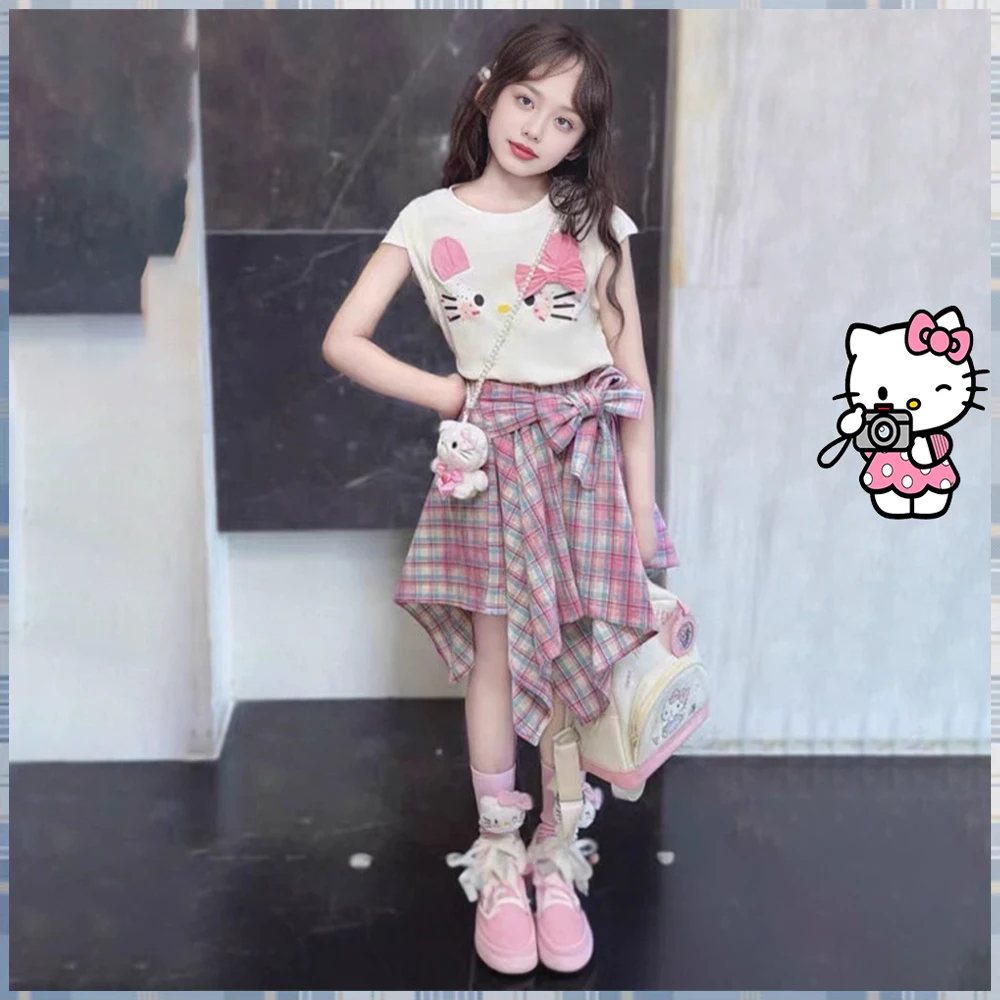 New Sanrio Hello Kitty Girls Short Sleeve Plaid Skirt Child Sweet Cute 2Pcs Children Kawaii Anime New Fashionable Cartoon Set
New Sanrio Hello Kitty Girls Short Sleeve Plaid Skirt Child Sweet Cute 2Pcs Children Kawaii Anime New Fashionable Cartoon Set
