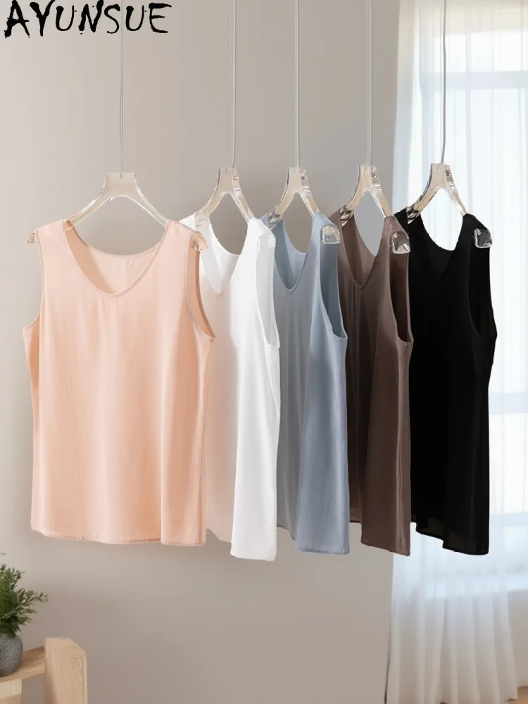 AYUNSUE 100% Silk Tank Top Woman Clothing V-Neck Sleeveless Summer Tops for Woman Clothes Loose Top Femme 2025 Spring Summer
AYUNSUE 100% Silk Tank Top Woman Clothing V-Neck Sleeveless Summer Tops for Woman Clothes Loose Top Femme 2025 Spring Summer