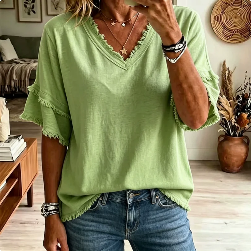 Women's Top V Neck Lace Ruffle Sleeve Blouse Casual Fashion Summer Loose Shirts Solid Color Breathable Blouses Outwear Clothes
Women's Top V Neck Lace Ruffle Sleeve Blouse Casual Fashion Summer Loose Shirts Solid Color Breathable Blouses Outwear Clothes