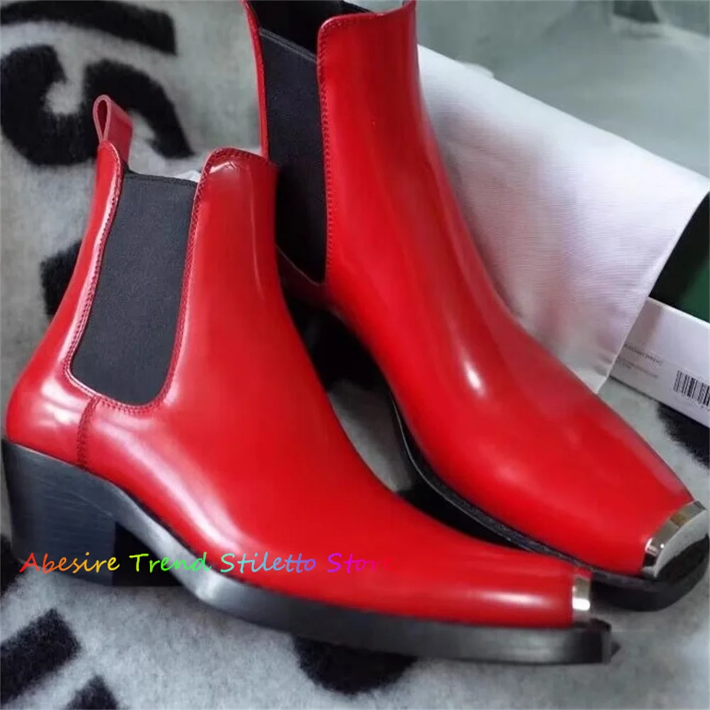 Metal Embellished Leather Ankle Boot Men Small Square Toe Red Block Heel Solid Color Chelsea Boot Banquet Party Business Boot
Metal Embellished Leather Ankle Boot Men Small Square Toe Red Block Heel Solid Color Chelsea Boot Banquet Party Business Boot