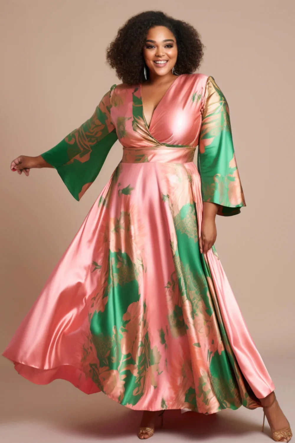 Women‘s Plus Size Satin Dress Vacation Elegant Pink Colorblock Flare Long Sleeve Wedding Guest V-Neck Maxi Dresses
Women‘s Plus Size Satin Dress Vacation Elegant Pink Colorblock Flare Long Sleeve Wedding Guest V-Neck Maxi Dresses