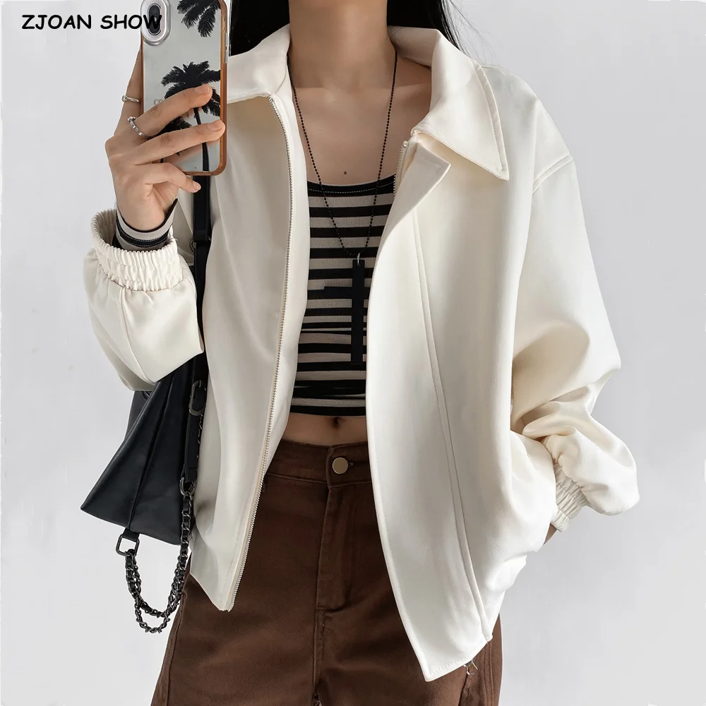 Spring Autumn Women Lapel Collar Long Sleeve Jacket CHIC Zipper Up Elastic Hem Long Sleeve Bomber Coat Causal Loose Outerwear
Spring Autumn Women Lapel Collar Long Sleeve Jacket CHIC Zipper Up Elastic Hem Long Sleeve Bomber Coat Causal Loose Outerwear