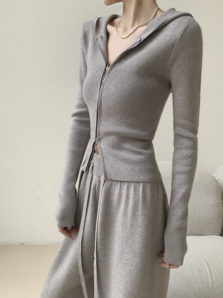 JWUNIQUE Grey Knitted Two-Piece Set Women's Casual Wide Leg Pants Hoodie Top Spring Autumn Fashion Ensemble
JWUNIQUE Grey Knitted Two-Piece Set Women's Casual Wide Leg Pants Hoodie Top Spring Autumn Fashion Ensemble
