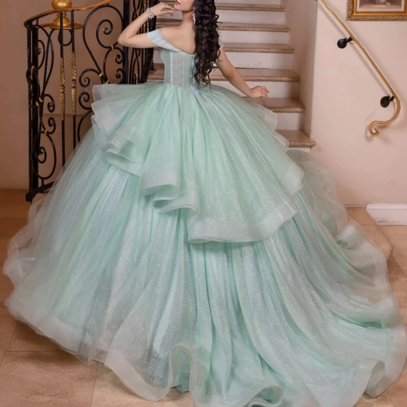 A3126 Shinny 15th Girl Quinceanera Dresses Cap Sleeve Tiered Tulle Skirt Women Prom Birthday Party Wedding Occasion 16Customized
A3126 Shinny 15th Girl Quinceanera Dresses Cap Sleeve Tiered Tulle Skirt Women Prom Birthday Party Wedding Occasion 16Customized