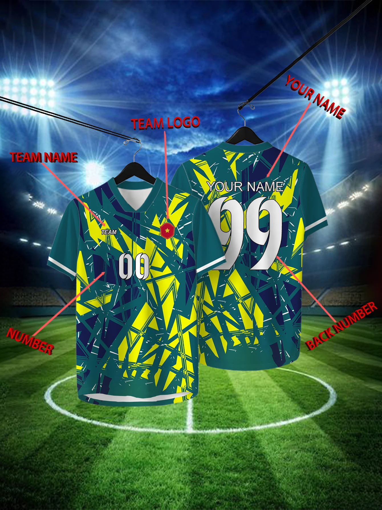Customized Geometric Green Short Sleeved Shirt with Team Name, Emblem, Name and Number, Outdoor Sports Short Sleeved T-shirt
Customized Geometric Green Short Sleeved Shirt with Team Name, Emblem, Name and Number, Outdoor Sports Short Sleeved T-shirt