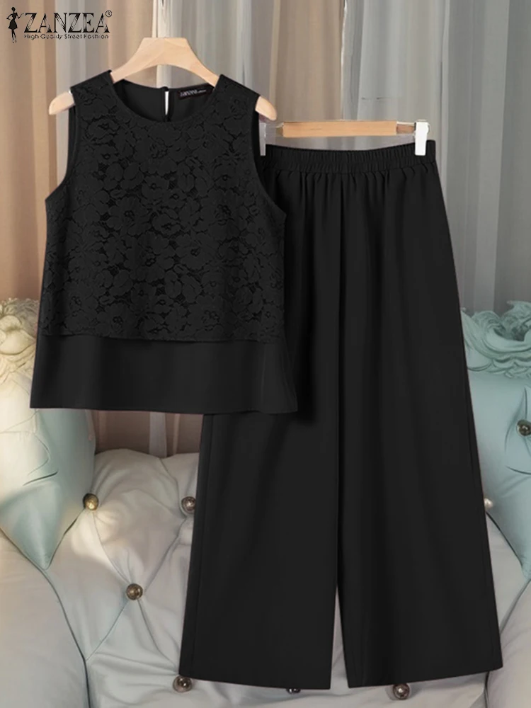 ZANZEA Women Sleeveless Lace Tank Suit Casual Loose 2PCS Pant Sets Fashion Solid Long Pant Suit Korean Style Solid Matching Sets
ZANZEA Women Sleeveless Lace Tank Suit Casual Loose 2PCS Pant Sets Fashion Solid Long Pant Suit Korean Style Solid Matching Sets