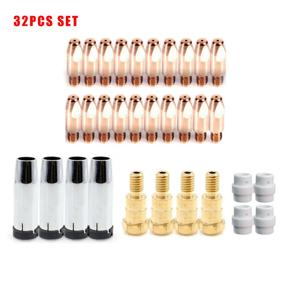 Welding Accessories 32pcs 0 8mm MIG Welding Contact Tip + Holder + Nozzle + Diffuser for UNIMIG SB24 Binzele Torch
Welding Accessories 32pcs 0 8mm MIG Welding Contact Tip + Holder + Nozzle + Diffuser for UNIMIG SB24 Binzele Torch