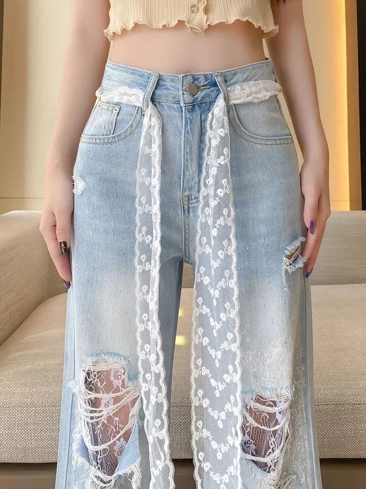 plus Size Lace Splice Hole Wide Leg Pants Women's Spring New Style Fat MM High Waist Slim Straight Jeans Casual Vintage Style
plus Size Lace Splice Hole Wide Leg Pants Women's Spring New Style Fat MM High Waist Slim Straight Jeans Casual Vintage Style