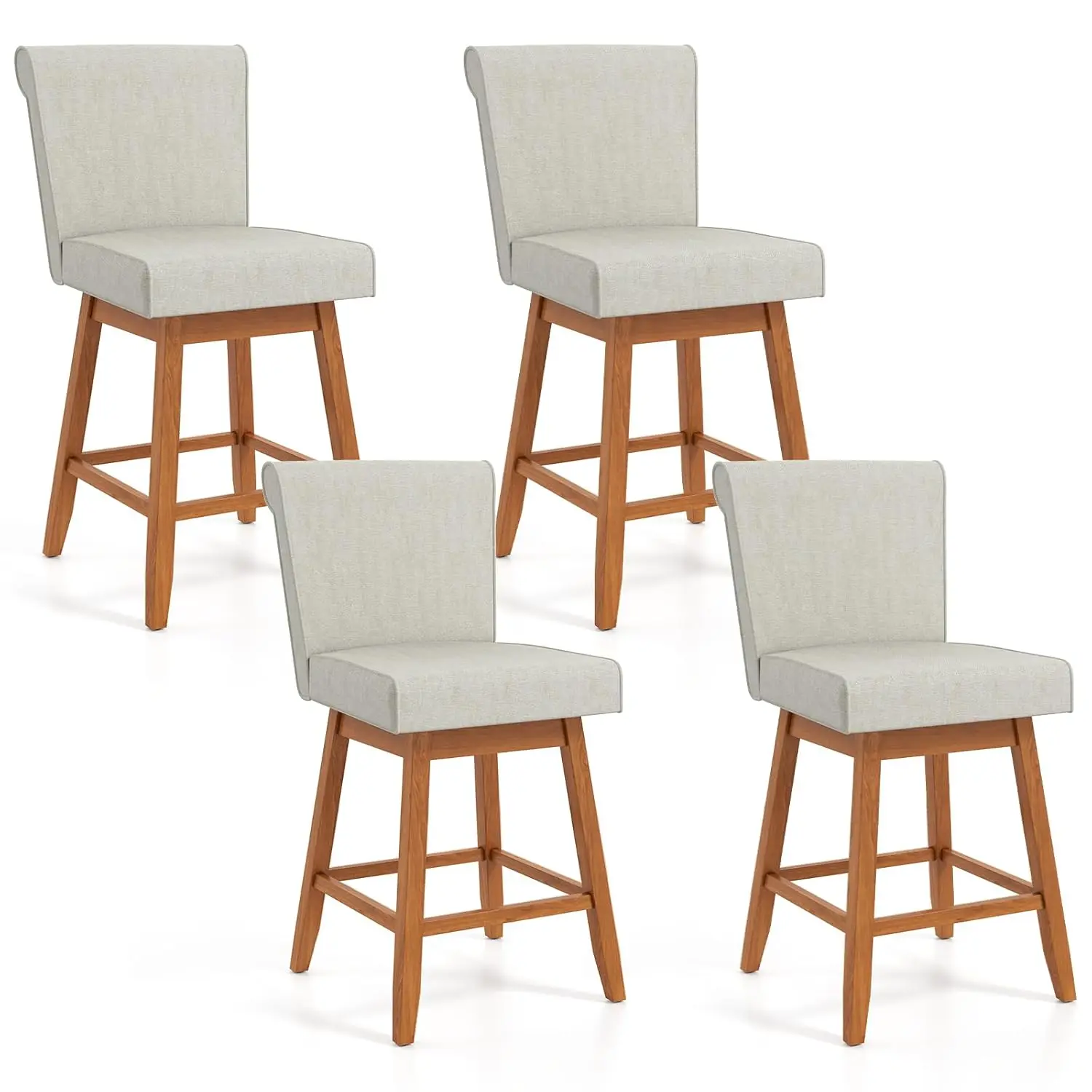 27in Swivel Bar Stools 4pcs Rubber Wood Legs Linen Back Cushion Kitchen Island Beige Customized
27in Swivel Bar Stools 4pcs Rubber Wood Legs Linen Back Cushion Kitchen Island Beige Customized